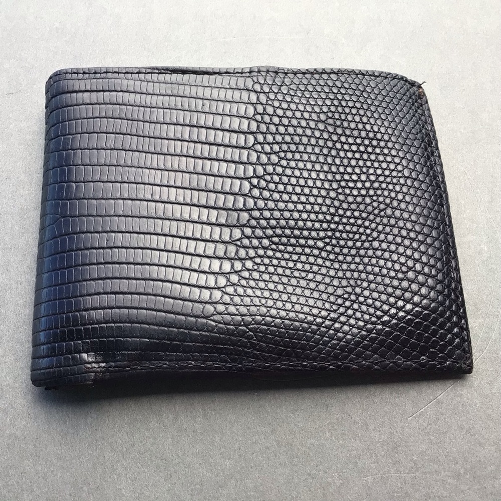 Neiman Marcus Slim Signature Lizard Wallet Made in USA Black - Picture 2 of 15